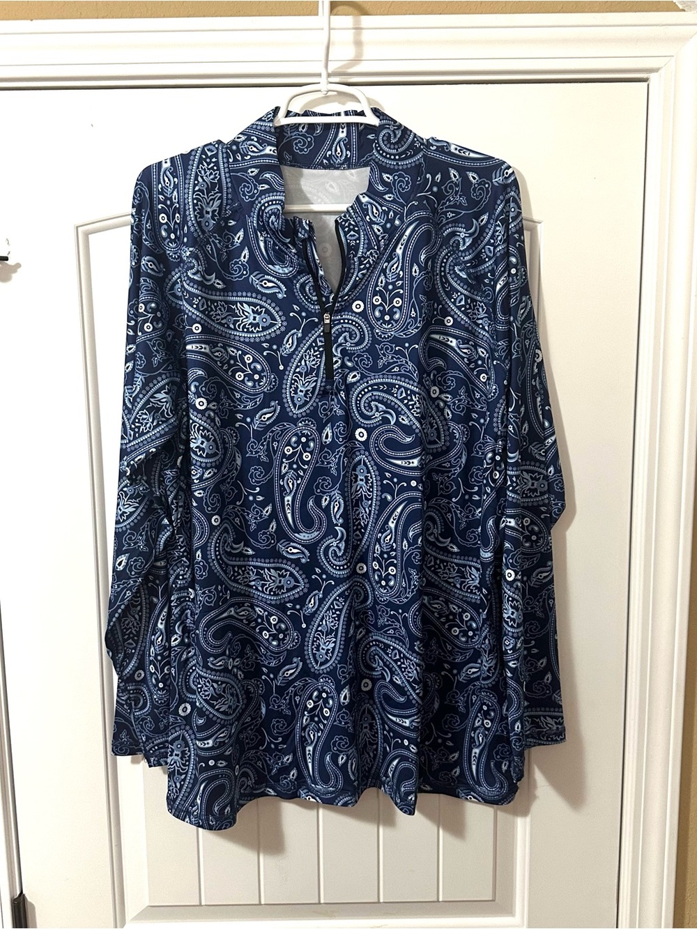 Women's Koscacy Paisley Long-Sleeve Dry Fit 1/2 Zip Golf/Tennis Pullover XL